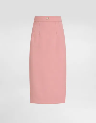DOLCE & GABBANA CALF-LENGTH WOOL PENCIL SKIRT WITH DG LOGO