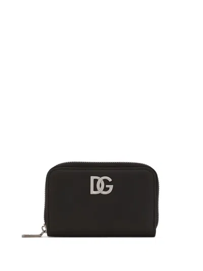 Dolce & Gabbana Logo Plaque Zipped Compact Wallet In Black