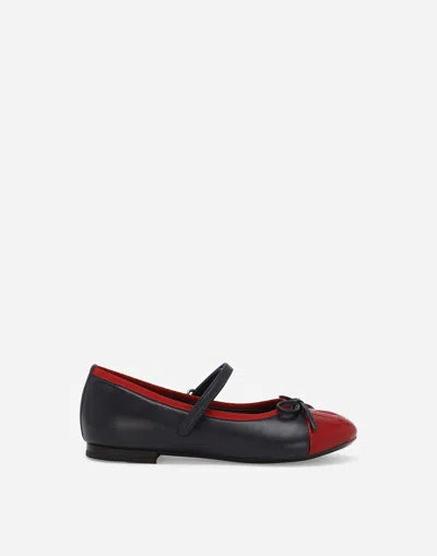 Dolce & Gabbana Calfskin And Patent Leather Ballet Flats With Bow Detail In Multi