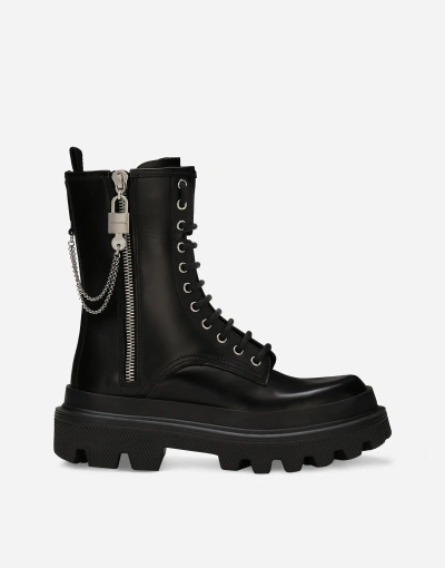 Dolce & Gabbana Calfskin Ankle Boots In Black