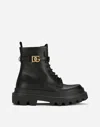 Dolce & Gabbana Leather Dg Lace-up Ranger Booties In Black