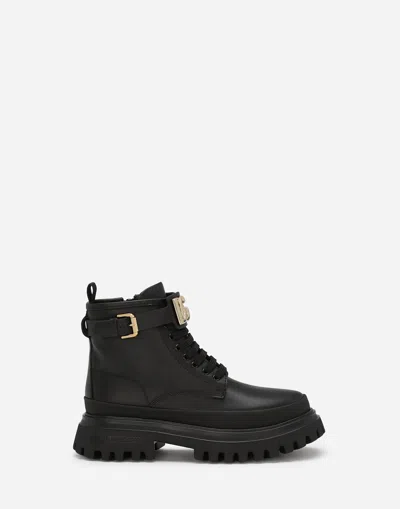 Dolce & Gabbana Calfskin Ankle Boots With Dg Logo In Black