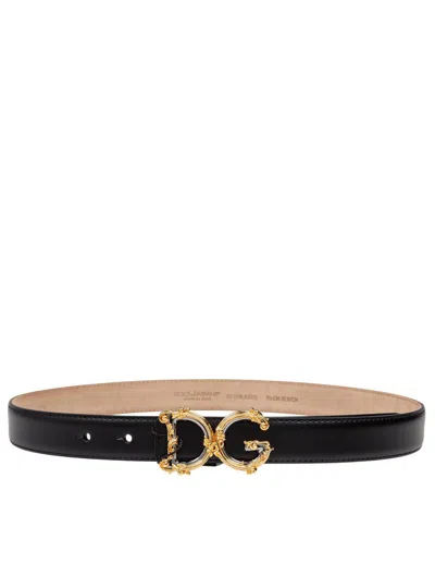 Dolce & Gabbana Calfskin Belt In Black