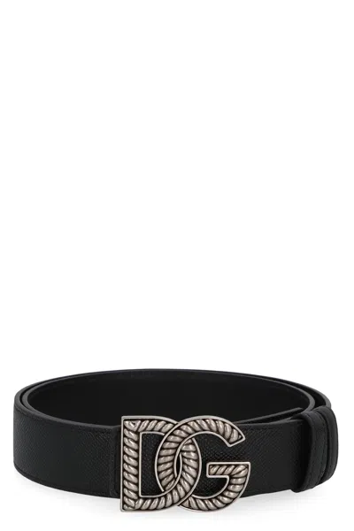 Dolce & Gabbana Men Black Calfskin Belt In Pattern