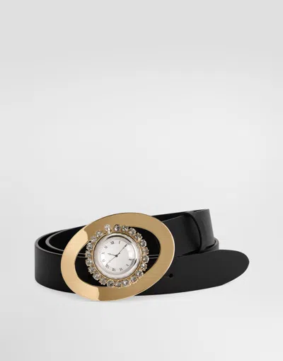 Dolce & Gabbana Calfskin Belt In Black