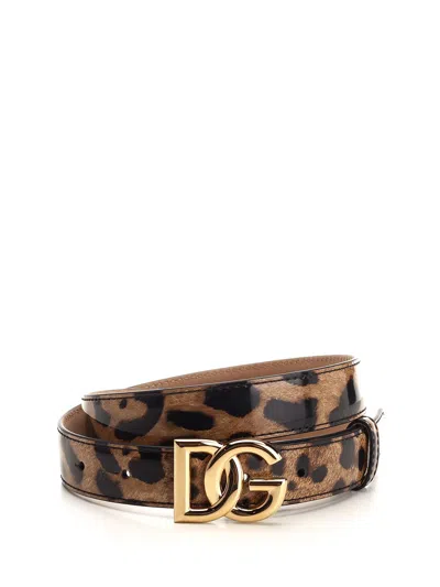 Dolce & Gabbana Calfskin Belt In Animalier