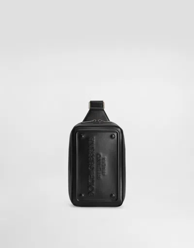 Dolce & Gabbana Calfskin Belt Bag With Raised Logo In Black