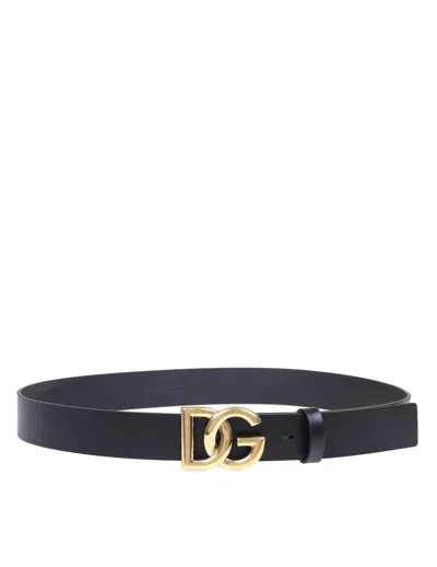 Dolce & Gabbana Calfskin Belt In Black/gold