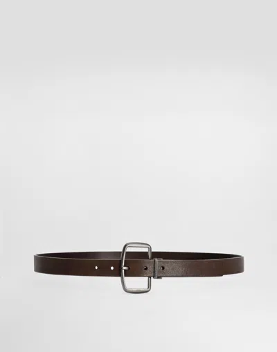 Dolce & Gabbana Rectangle-buckle Leather Belt In Brown