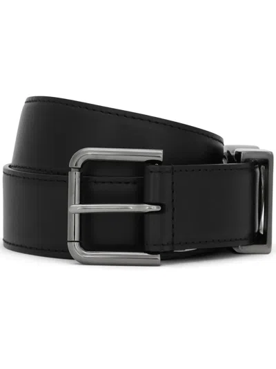 Dolce & Gabbana Calfskin Belt With Dg Logo In Black