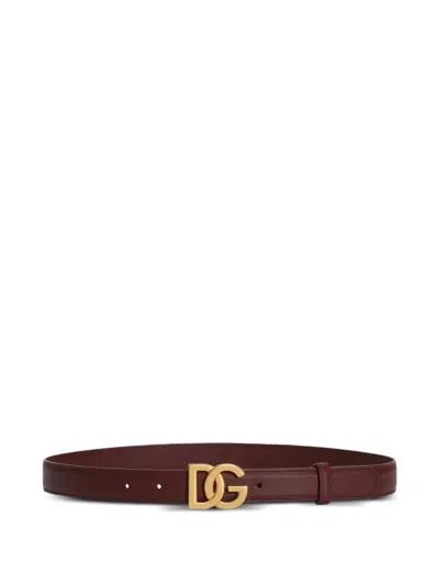 Dolce & Gabbana Calfskin Belt With Dg Logo In Brown
