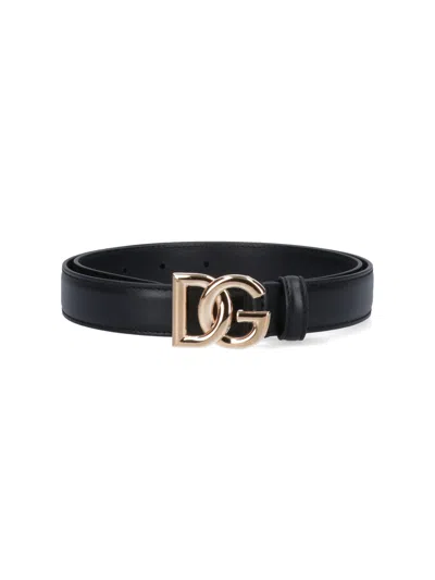 Dolce & Gabbana Calfskin Belt With Dg Logo For Women In Blue