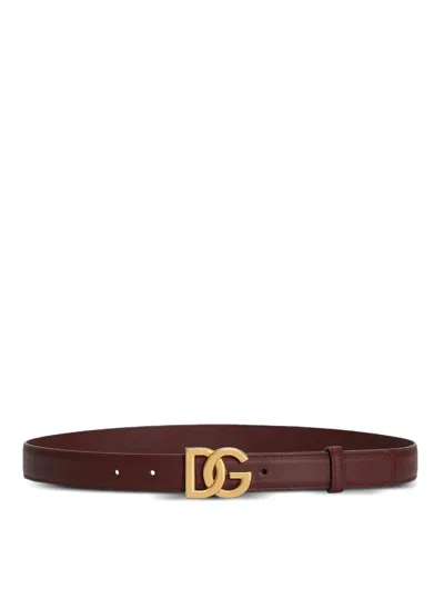 Dolce & Gabbana Calfskin Belt With Dg Logo In Burgundy