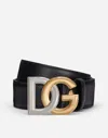 Dolce & Gabbana Calfskin Belt With Double-plated Dg Logo In Black