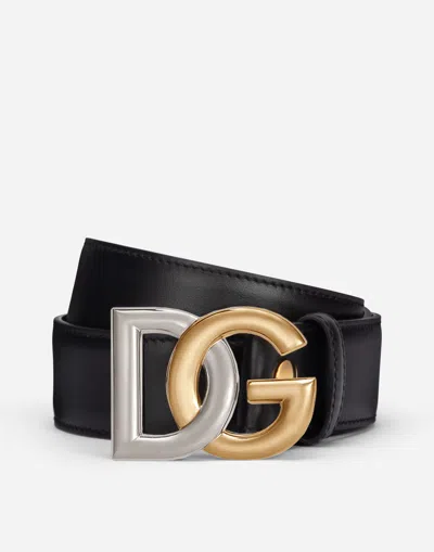 DOLCE & GABBANA CALFSKIN BELT WITH DOUBLE-PLATED DG LOGO