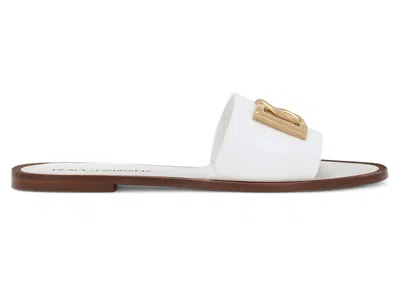 Pre-owned Dolce & Gabbana Calfskin Bianca Sliders With Dg Logo (women's) Sneakers In White
