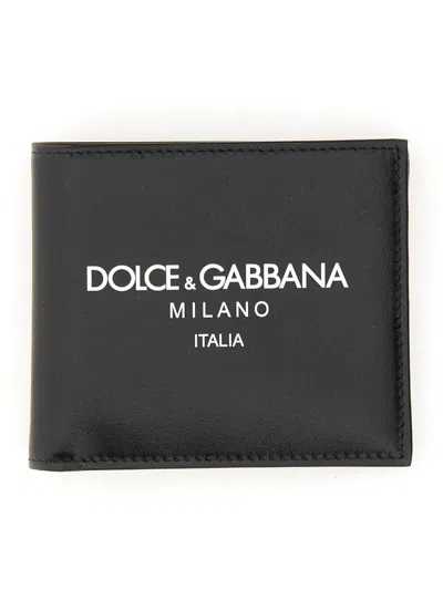 Dolce & Gabbana Calfskin Bifold Wallet With Logo In Black