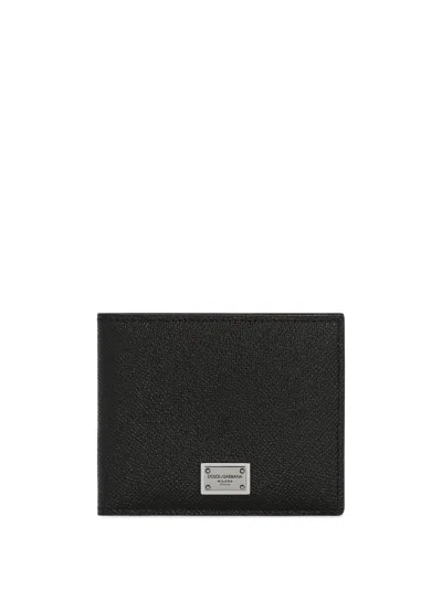 Dolce & Gabbana Calfskin Bi-fold Wallet With Logo Tag In Pink