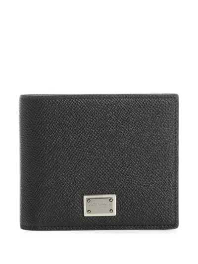 Dolce & Gabbana Men Black Bi-fold Wallet With Logo Plaque On The Front In Grained Leather Man