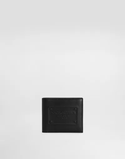 Dolce & Gabbana Calfskin Bifold Wallet With Raised Logo In Black