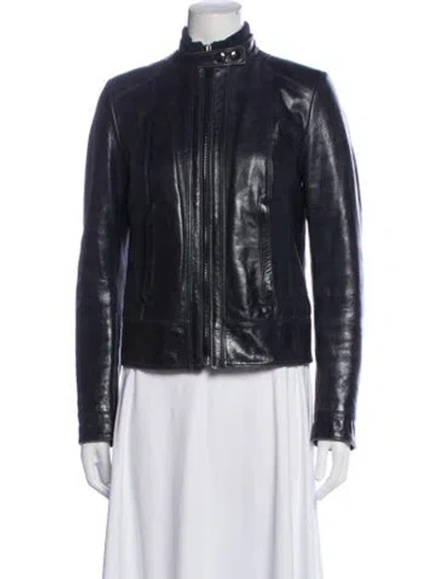 Pre-owned Dolce & Gabbana Calfskin Biker Jacket In Blue
