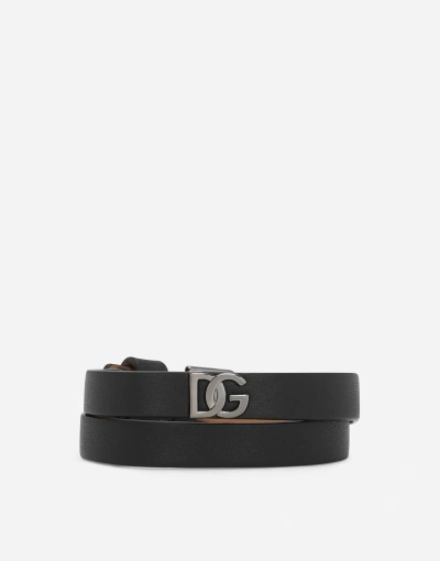 Dolce & Gabbana Calfskin Bracelet With Dg Logo In ブラック