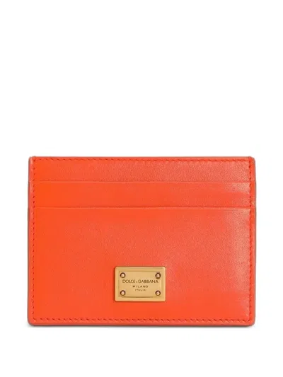 Dolce & Gabbana Calfskin Card Holder In Orange