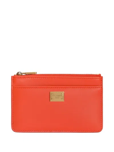 Dolce & Gabbana Calfskin Card Holder In Orange