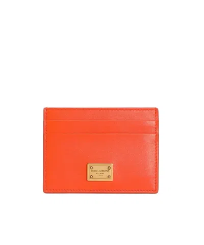 Dolce & Gabbana Calfskin Card Holder In Orange