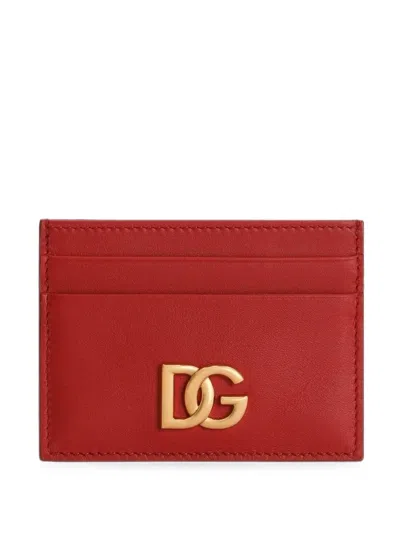 Dolce & Gabbana Leather Card Holder Compact Size Pocket In Red