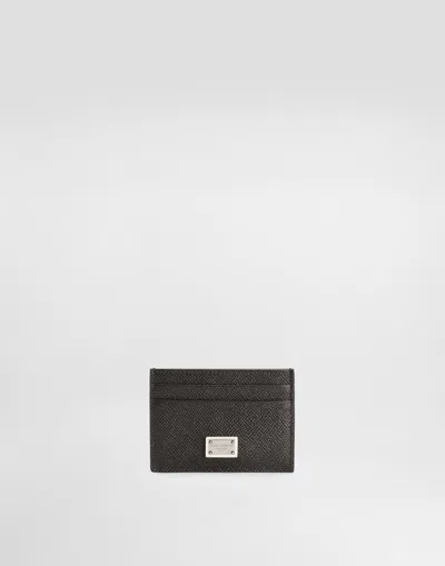 Dolce & Gabbana Calfskin Card Holder With Branded Plate In Black