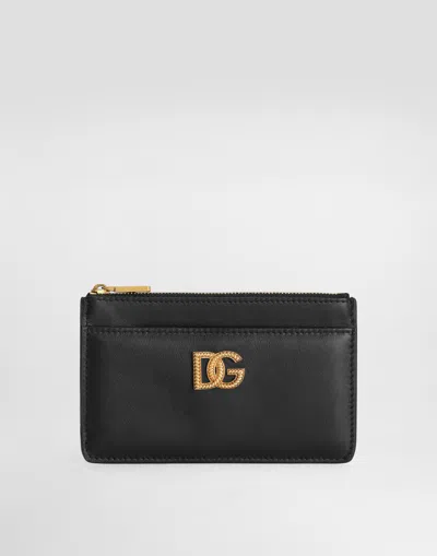 Dolce & Gabbana Calfskin Card Holder With Dg Logo In Black