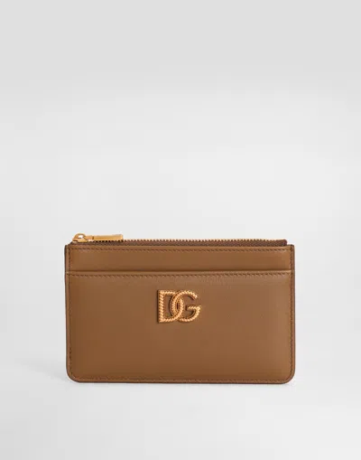 Dolce & Gabbana Calfskin Card Holder With Dg Logo In Brown