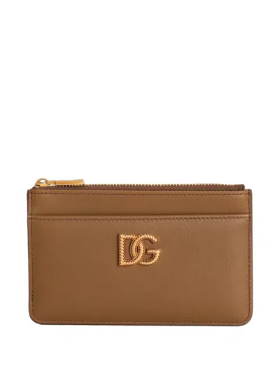 Dolce & Gabbana Calfskin Card Holder With Dg Logo In Brown