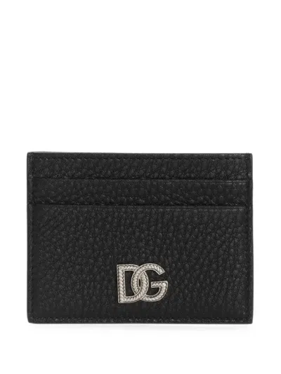 Dolce & Gabbana Calfskin Card Holder With Logo In Black