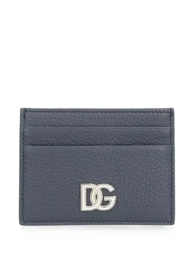 Dolce & Gabbana Calfskin Card Holder With Logo In Blue