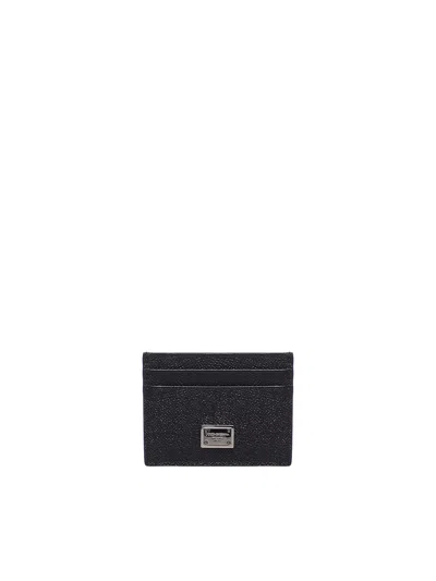 Dolce & Gabbana Calfskin Card Holder With Metallic Logo In Black