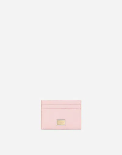 Dolce & Gabbana Calfskin Card Holder With Plate In Pink