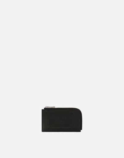 Dolce & Gabbana Calfskin Card Holder With Raised Logo In Black