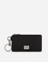 Dolce & Gabbana Calfskin Card Holder With Ring And Logo Tag In Black