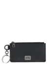 DOLCE & GABBANA CALFSKIN CARD HOLDER WITH RING AND LOGO TAG