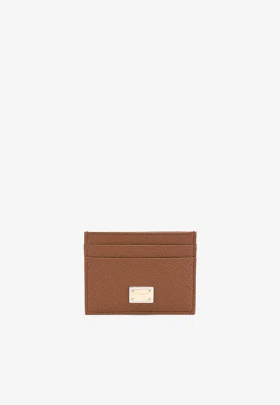 Dolce & Gabbana Calfskin Cardholder With Dg Logo In Brown