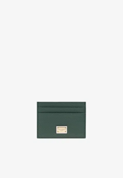 Dolce & Gabbana Calfskin Cardholder With Dg Logo In Green
