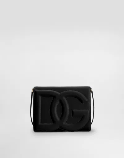 Dolce & Gabbana Calfskin Crossbody Bag With Logo In Black