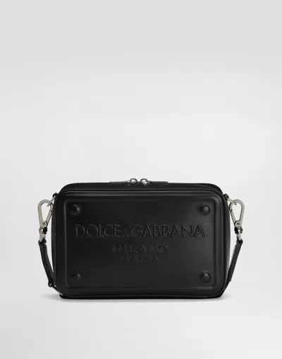 Dolce & Gabbana Calfskin Crossbody Bag With Raised Logo In Black