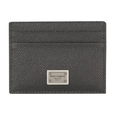 Dolce & Gabbana Black Leather Dauphine Card Holder In Canna Di Fucile