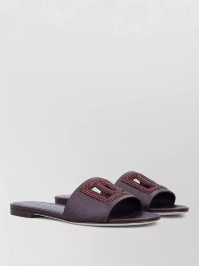 Dolce & Gabbana Calfskin Dauphine Suede Formal Slide Sandals In Purple