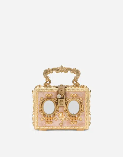 Dolce & Gabbana Calfskin Dolce Box Bag With Rhinestone And Mirrored Detailing In Multicolor
