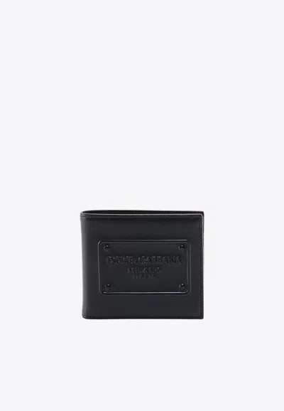 Dolce & Gabbana Calfskin Embossed Logo Wallet In Black