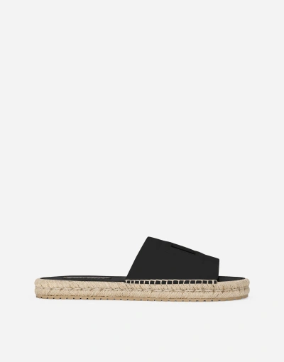 Dolce & Gabbana Calfskin Espadrille Sliders In Black